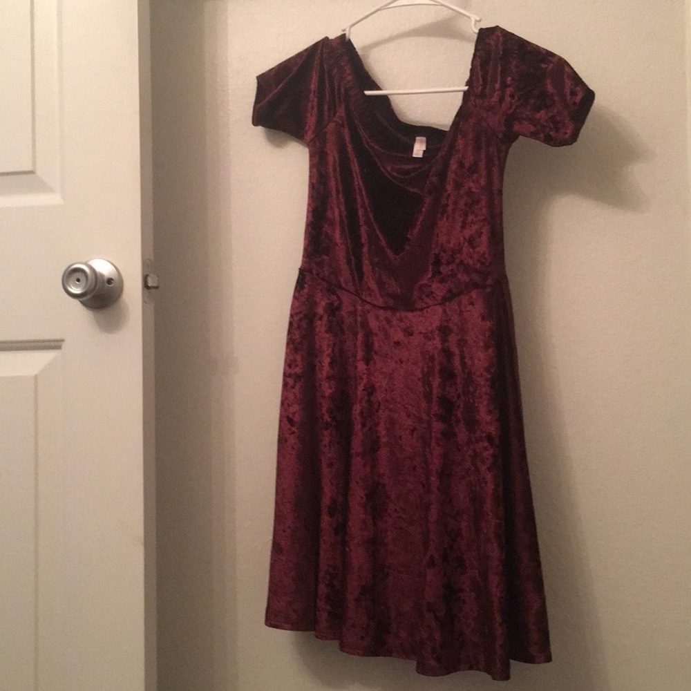 Crushed velvet off the shoulder dress